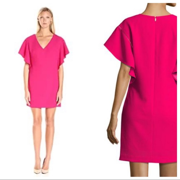 Trina Turk Dresses & Skirts - Trina Turk Flutter-Sleeve Crepe V-Neck Shift Dress